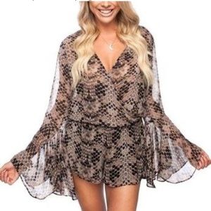 Buddy Love python animal print flare sleeve romper